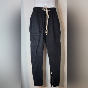 Men's Black Drawstring Cargo Pants